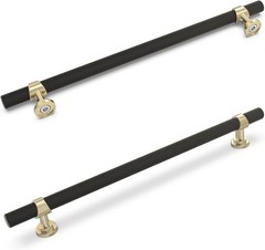 Matte Black & Brushed Gold Knurled 10in (254mm) Drawer Handle Cabinet Pull 10PK