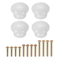 4 Pcs 1.3″ Dia White Mushroom Shape Paint Round Wood Drawer Knob with Screws