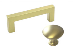 Round Knob Square Bar Pull Handle Kitchen/Bath Cabinet Hardware Matte Gold Brass