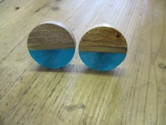10 WOOD KNOBS ROUND DRAWER PULLS HANDLE KITCHEN BATHROOM MID CENTURY TURQUOISE