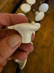 Vintage Mid Century White Porcelain Cabinet Drawer Knobs Pull lot of 12 Matching