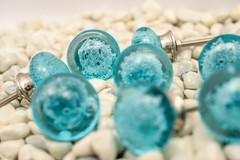 12 Handmade Aqua Blue Bubble Glass Cabinet Knobs Trendy Modern for Dressers knob