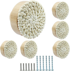 6pcs Rattan Boho Knobs, White Wicker Drawer Cabinet Pulls, Wood Handles Large
