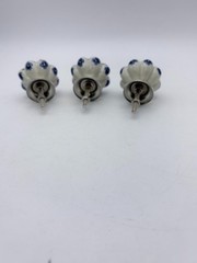 3 Blue White Vintage Ceramic Porcelain Drawer Cabinet Knobs Pulls 1.75″