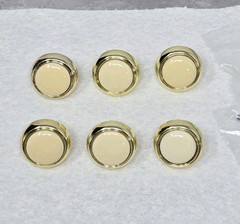 6 Vtg Porcelain Solid Brass Knobs Replacement Cabinet Drawer Beige Gold 1.25″