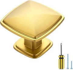 5 Pack Gold Square Cabinet Knobs, Single Hole Drawer Pulls