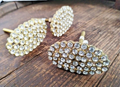 Gold Oval Knob Rhinestones Cabinet Drawer Knob Pull-Decor Jewelry Lot of 3+2
