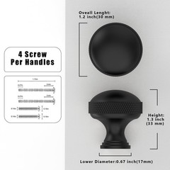 10 Pack Matte Black Knurled 1.2 Inch Single Hole Round Cabinet Knobs Box