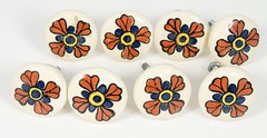 Vintage Mexico Hand Painted Ceramic Drawer Knobs Pulls Birds MCM 1960s