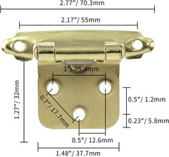 50 Pack Cabinet Hinges 1/2 Inch Overlay Brass Gold Self Closing Face Mount Steel