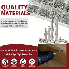 [Popular Choice] 1070pcs Wood Screws Assortment Kit, Phillips Tips, Flat Head, C