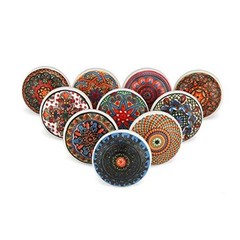 Mandala Ceramic Cabinet Knobs Pack of 10, Multicolor Handcrafted Red Multi