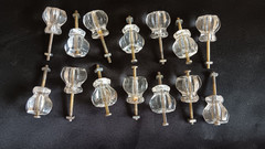 Vintage set of 14 Clear Glass Drawer Pulls Hexagonal Cabinet Knobs 1 1/4 X 1 1/8