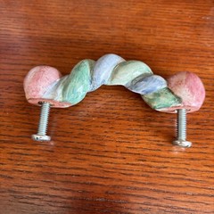 Mackenzie Childs Braided Twist Pastel Ceramic Hand Crafted Handle Pull Red Blue