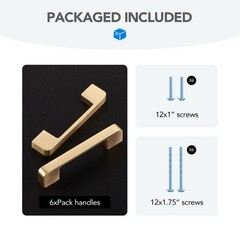 3-3/4 inch Brushed Brass Cabinet Pulls 6 Pack Wide Base Kitchen Handles