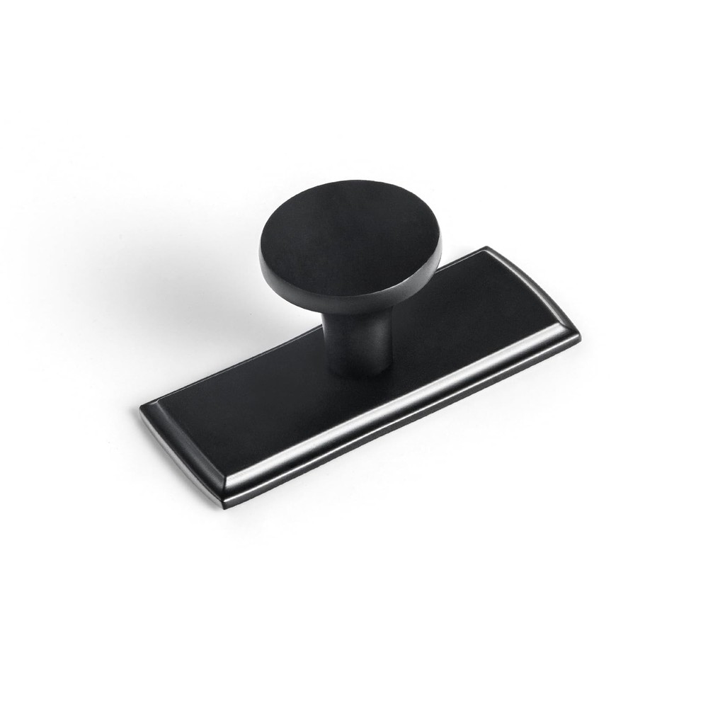 6 PCS 1.1 Inch Matte Black Cabinet Knob With Backplate #1 Zinc Alloy Parts