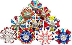30 Pc Assorted Multicolor Ceramic Drawer Knobs Door Cupboard Pulls Indian