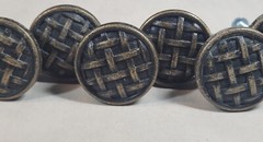Basketweave Set of 6 Metal Cabinet Knobs Aged Antique Brass Color 1-3/8 Wide