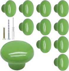 10 Pack Green Ceramic Kitchen Cabinet Knobs Pulls, 32 mm/1.26 Inch Retro Vintage