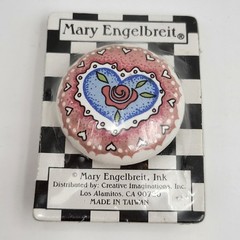 Mary Engelbreit Ceramic Cabinet Drawer Pull Knob Heart with Rose Design