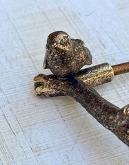 1 Antique Gold Bird On Branch Metal Drawer Pull Cottage Nature Metallic Handle