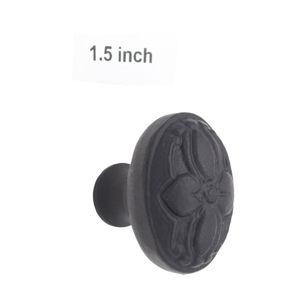 Cast Iron Cabinet Knobs with Floral Motif 1.5 Inches