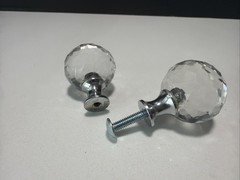 Vintage Original 1″ Faceted Round Heavy Clear Glass Knob – Set of 2