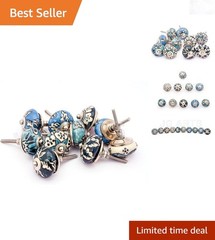 20 Assorted Blue Green Ceramic Flower Cabinet Knobs 1.5 inches