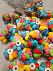 Hand Painted Ceramic Cabinet Drawer Knobs Pulls Lot Of 47 Flower Shaped Used *20