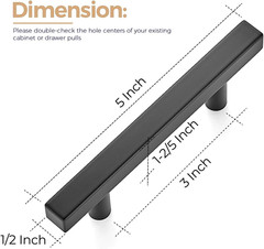 30 Pack 5 Inch Square Cabinet Pulls Matte Black Stainless Steel Kitchen Drawer P