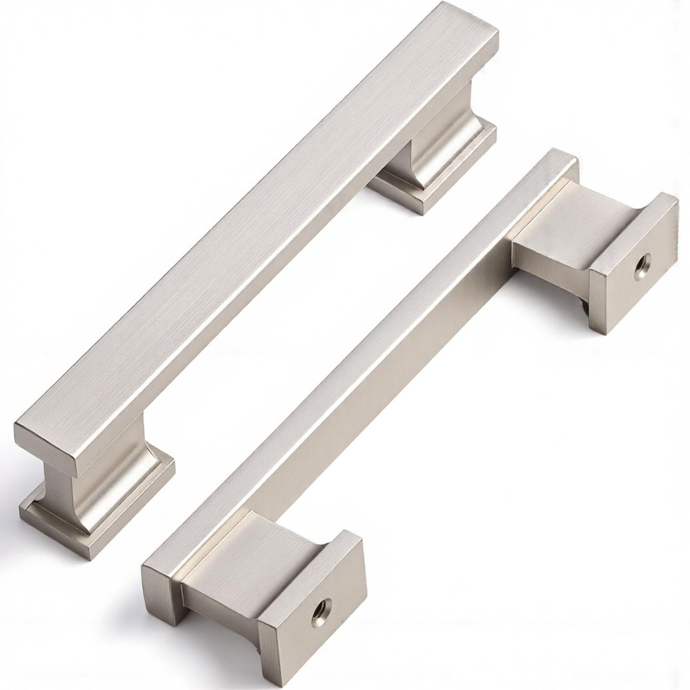 10 PCS Brushed Nickel Square Cabinet Drawer Pulls Handles Fits 3.78 Inch/96mm