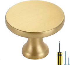 Brushed Brass Solid Knobs Gold Kitchen Cabinet Pull,30 Pack,Round-5 | Zinc Dress