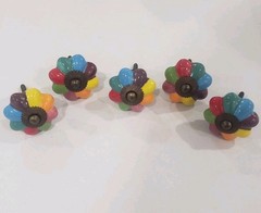 Hand Painted Ceramic Cabinet Drawer Knobs Pulls Lot Of 5 Flower Shaped