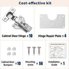 Cabinet Hinges – 10 Pack Soft Close Kitchen Cabinet Hinges for 1/2 Inch Overl…