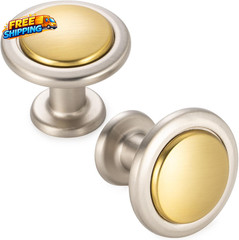 10 Pack Gold & Nickel Cabinet Knobs Pulls round SingleHole 1960S Sturdy Hardware