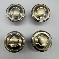 Set of 4 Brass Finish Metal Round Drawer or Cabinet Pulls Reclaimed