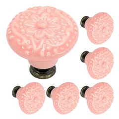 Biaungdo 6 Pcs Pink Ceramic Kitchen Cabinet 34mm Diameter x 30mm Height,