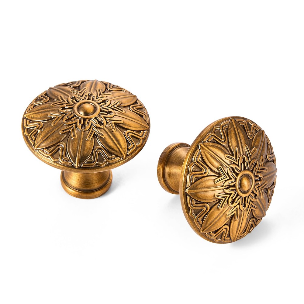 Round Drawer Pulls and Knobs – 10 Pack / 1.4 Large / Antique Brass / Dia 36mm