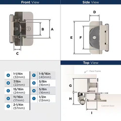 2-Pack Satin Nickel 1/2 In. Overlay Double Demountable Cabinet Hinges