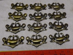 ** LOT of TWELVE (12) – Antique BRASS FINISH – FANCY Drop Handle DRAWER PULLS **