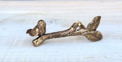 1 Antique Gold Bird On Branch Metal Drawer Pull Cottage Nature Metallic Handle