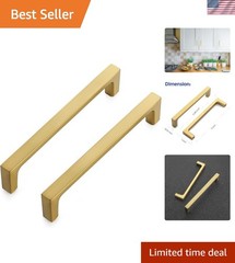 10 Solid Brushed Brass Cabinet Handles 5-Inch Square – Modern Kitchen Upgrade