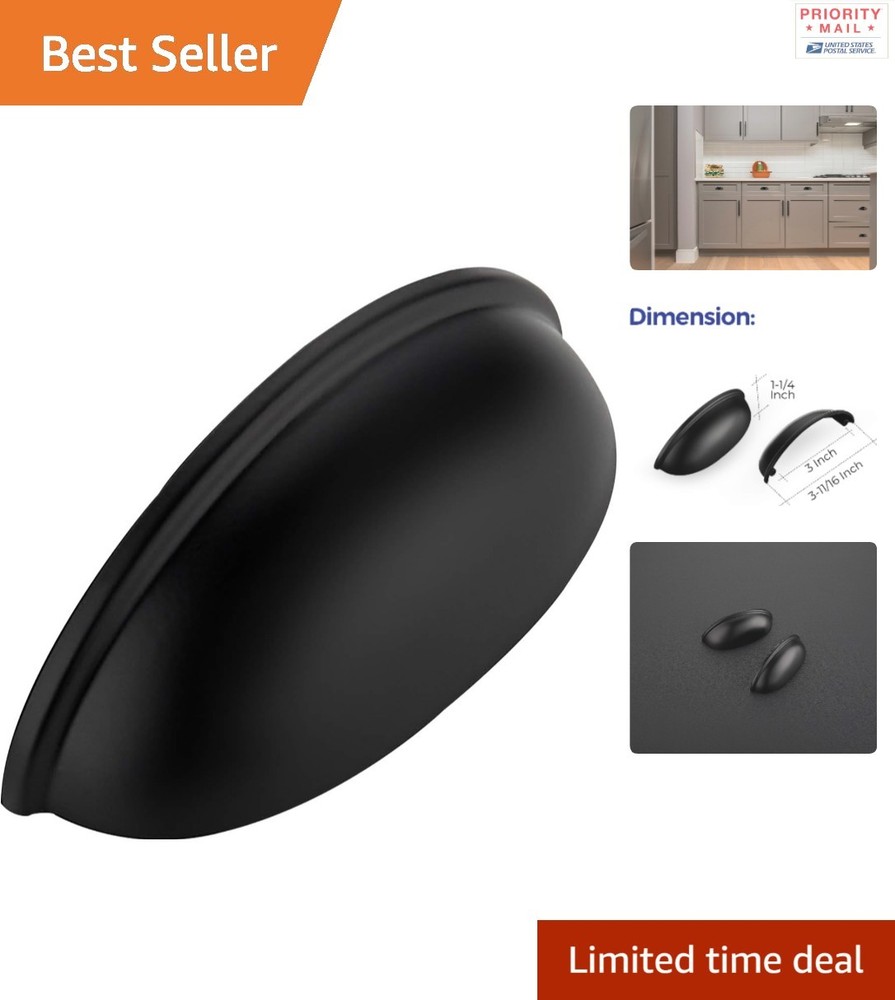 Kitchen Cabinet Pulls 35 Pack 3 Inch Black Cup Handles Durable Pulls for Drawers