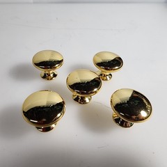 Lot of 5 Vintage Large Solid Brass Door Drawer Cabinet Round Knob Pulls 1″