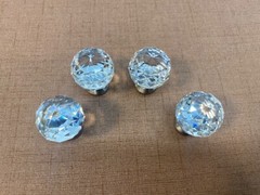 4 Vtg Round Faceted Crystal Glass Drawer Pulls, 1 1/4 ” Diameter, w/screws