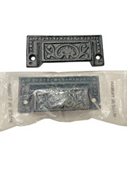 Black Cast Iron Carved Metal Bin Drawer Pulls Cabinet Decorative Set Of 2