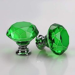 2 Jewel Furniture hardware Faceted Glass Knob Green Door Cabinet Drawer Pull NEW