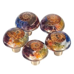 4PCS 7 Chakra Ammonite Fossil Drawer Knobs with Screws, Round Crystal Stone P…