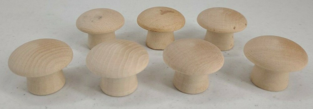 Lot of 7 Wooden Drawer Pulls Knobs Ash Wood 1 1/4 inch Round Cabinet Door Knob