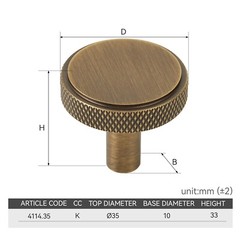 Cabinet Knob 1-6/16″ (35mm) Diameter Drawer Knob Solid Brass Cabinet Handle